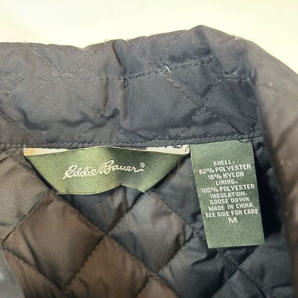 Eddie Bauer Jacket Womens Medium Down Dimmond Quilted Puffer Black Full Zip - Picture 3 of 7